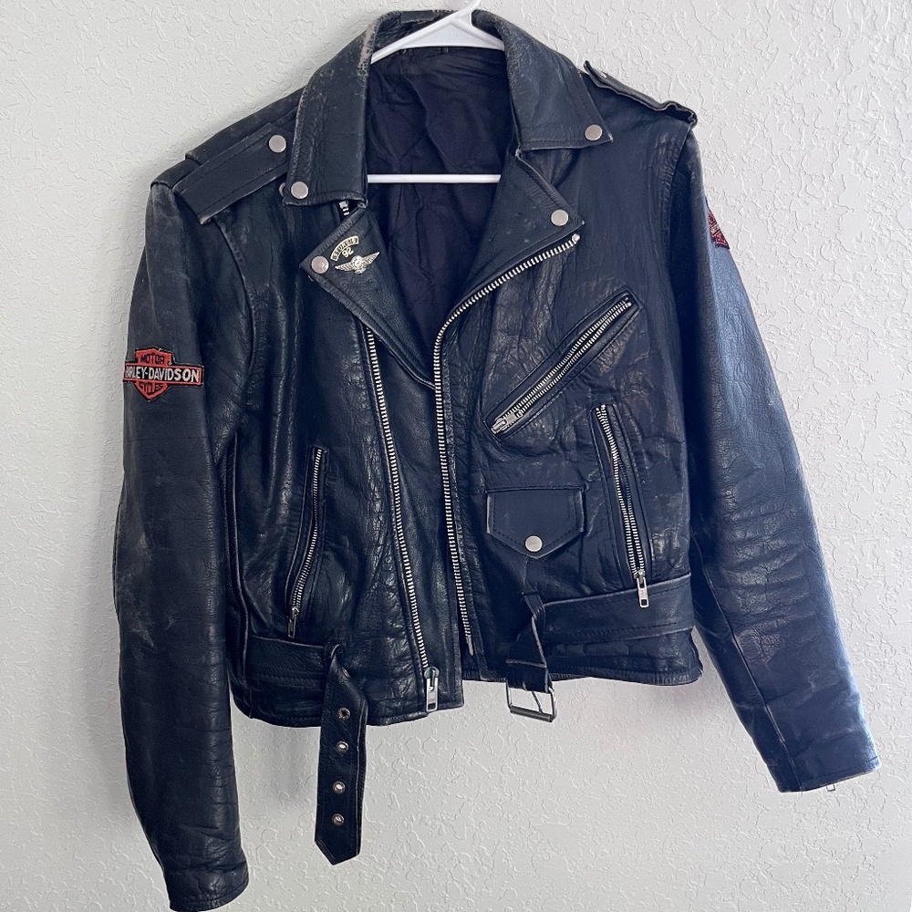 Leather Harley-Davidson jacket with original pins